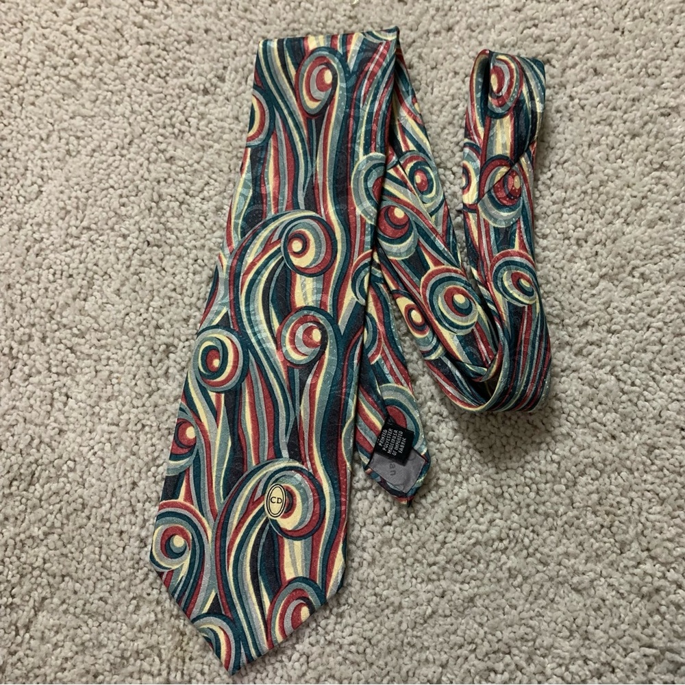 VINTAGE Men's CHRISTIAN DIOR Blue Red Cream SWIRLY Patterned DESIGNER Neck TIE